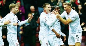 Barnsley players celebrate Reyes Cleary’s wonder-strike