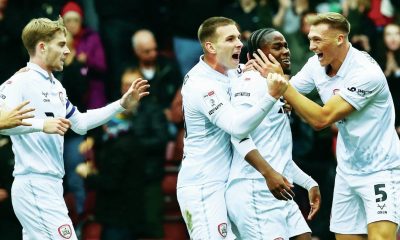 Barnsley players celebrate Reyes Cleary’s wonder-strike