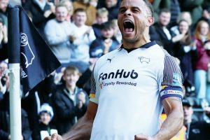 Derby County’s Carlton Morris celebrates his winner