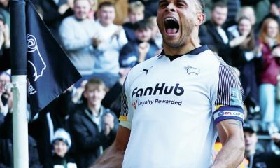 Derby County’s Carlton Morris celebrates his winner