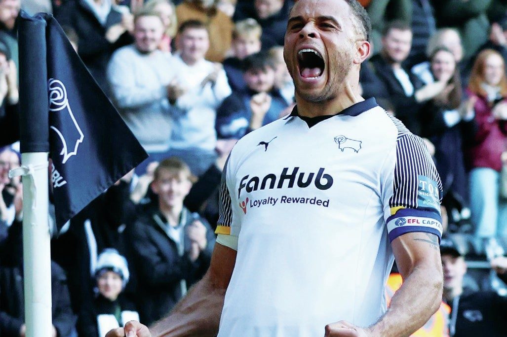 Derby County’s Carlton Morris celebrates his winner