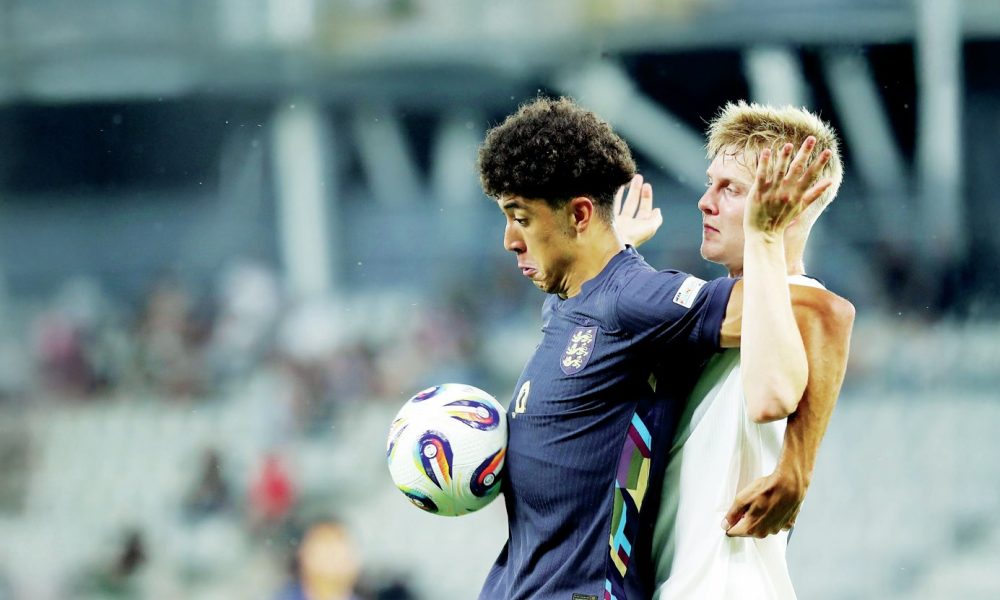 Ethan Wheatley in action for England against Germany in the U19 European Championship this summer