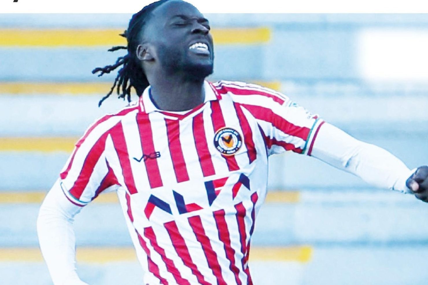 Newport County’s Cameron Antwi enjoys scoring his side’s third goal of the game
