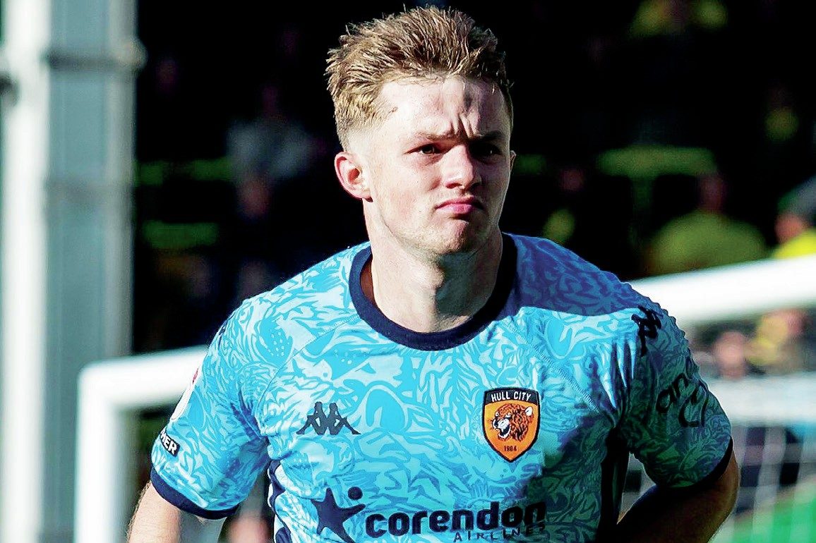Joe Gelhardt celebrates scoring Hull City’s first goal