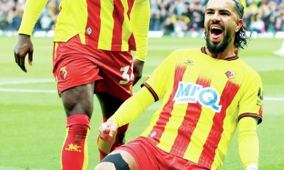 Watford’s Imran Louza, right, celebrates scoring the opening goal