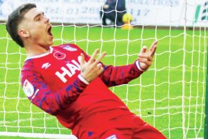 Ipswich defender Leif Davis celebrates the Tractor Boys going back in front