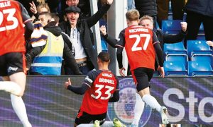 Cohen Bramall celebrates scoring Luton Town’s second
