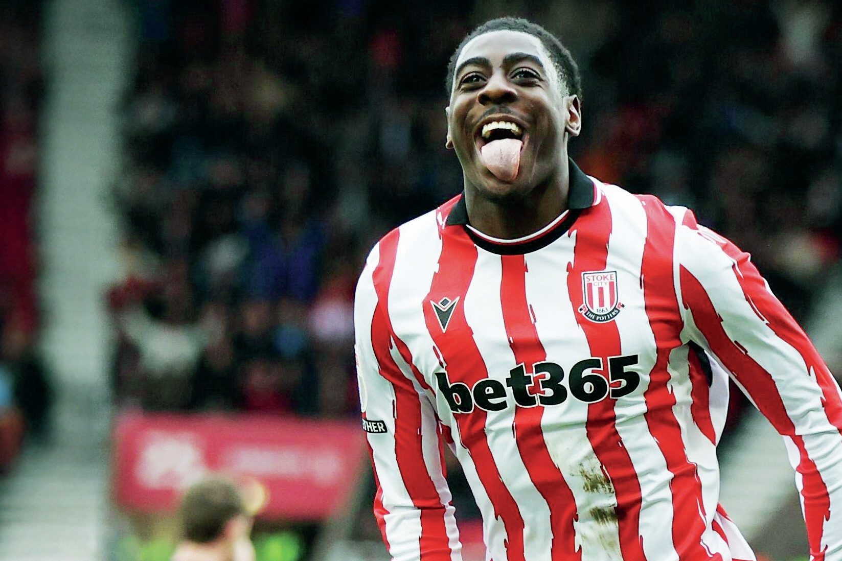 Stoke City’s Divin Mubama enjoys his second goal in the 5-1 win against Bristol City last weekend