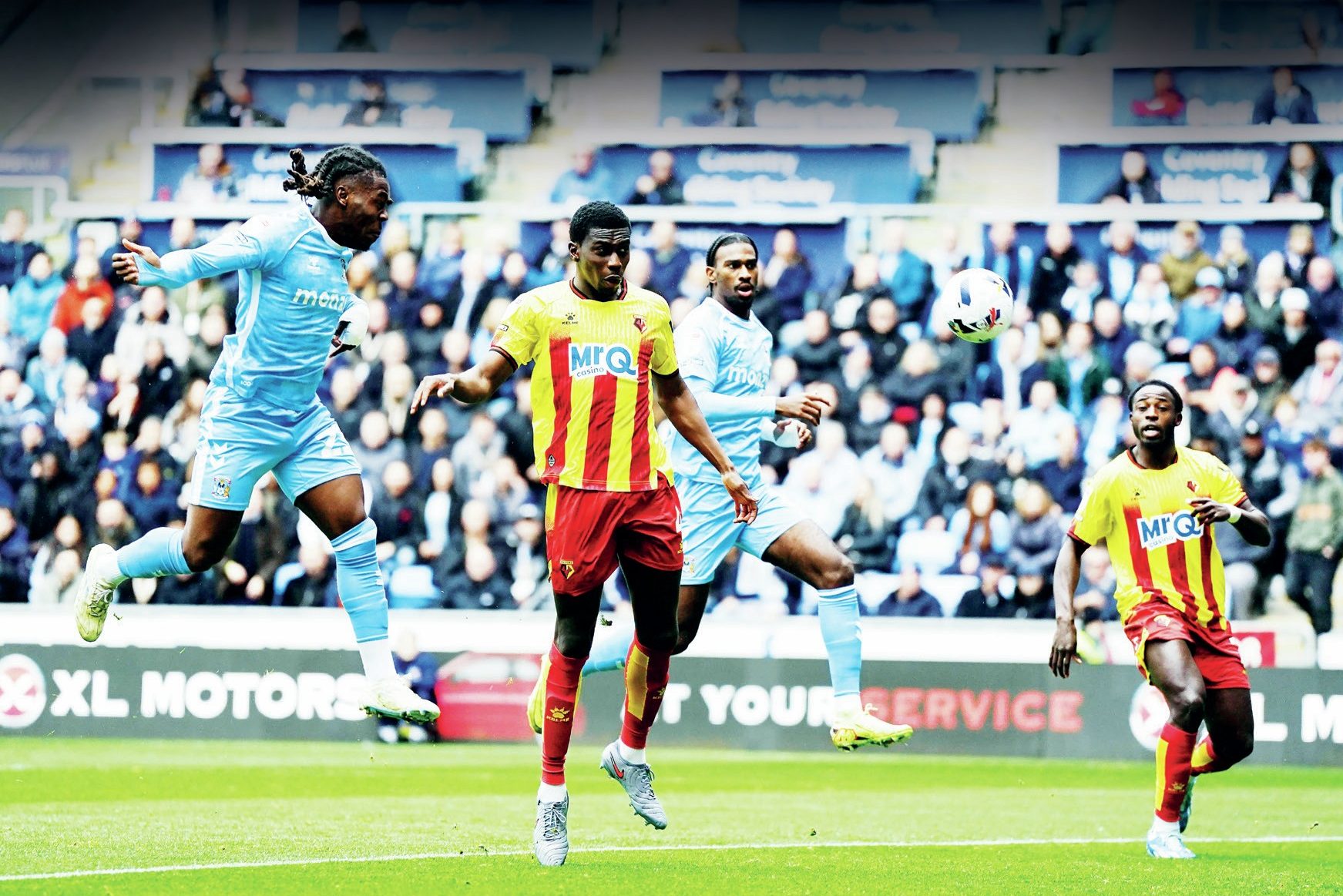 Brandon Thomas-Asante scores Coventry City’s opener in the 3-1 win against Watford