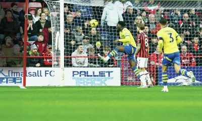 Colchester’s Samson Tovide scores the opening goal