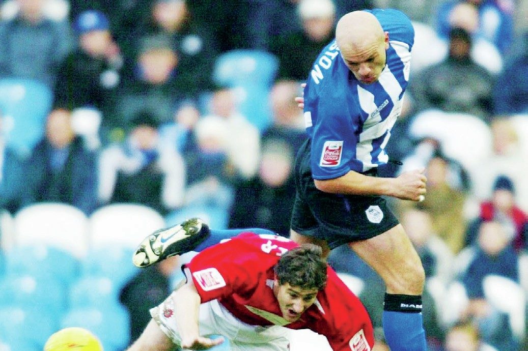 Guy Branston in typically robust action for Sheffield Wednesday against Hartlepool in 2004