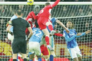 Middlesbrough’s Matt Targett gets up above the defence to score