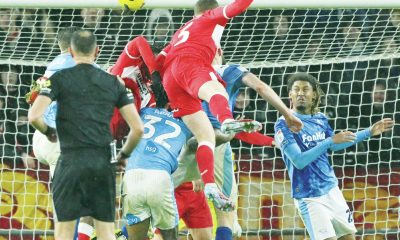 Middlesbrough’s Matt Targett gets up above the defence to score