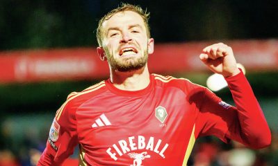 Matt Butcher celebrates scoring Salford’s second goal