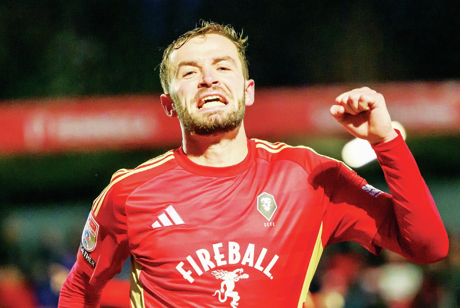 Matt Butcher celebrates scoring Salford’s second goal