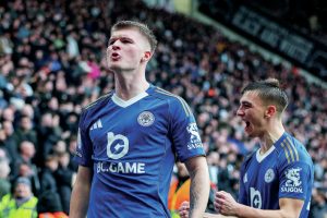 Jordan James celebrates scoring Leicester City’s third