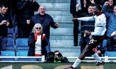 Walsall’s Daniel Kanu celebrates scoring at Eastleigh in round one