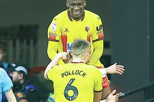 Watford celebrate Tom Ince’s winner