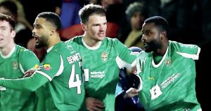 Notts County enjoy Matthew Dennis’, right, opener