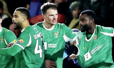 Notts County enjoy Matthew Dennis’, right, opener