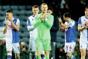 Blackburn Rovers players applaud the fans after last week’s game was abandoned when the pitch became waterlogged