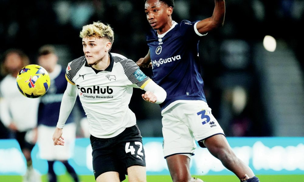 Derby County’s Bobby Clark takes the game to Millwall in the midweek draw