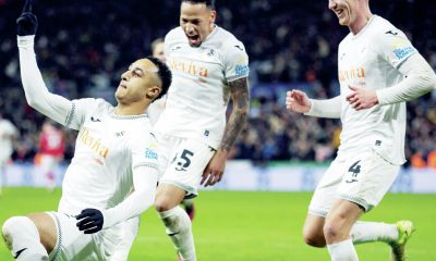 Swansea City’s Adam Idah celebrates scoring their late winner