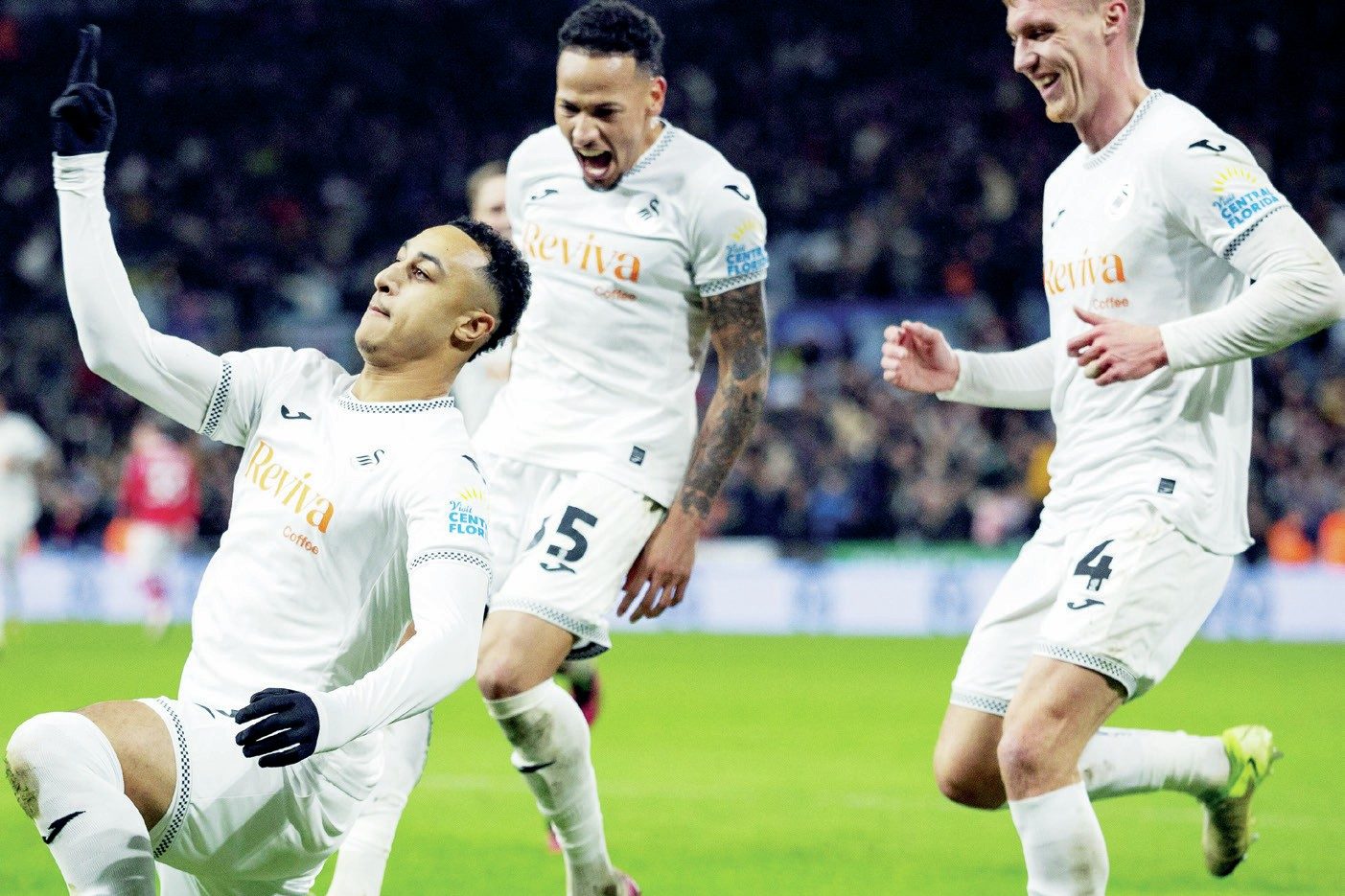 Swansea City’s Adam Idah celebrates scoring their late winner