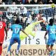 Leyton Orient keeper Tommy Simkin makes a flying save before half-time
