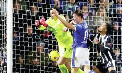 Notts County keeper Kelle Roos scores an own goal to double Chesterfield’s lead