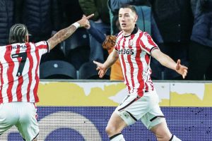 Robert Bozenik celebrates his winner for Stoke City