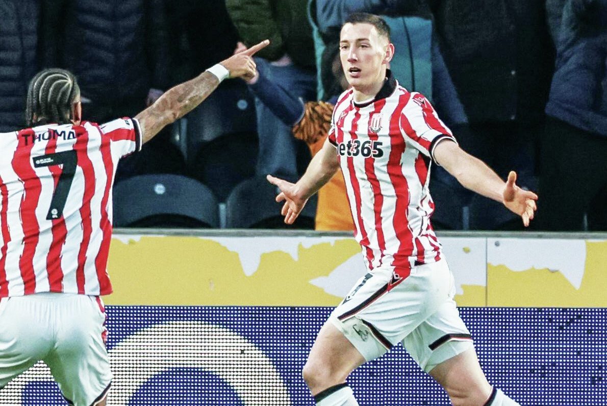 Robert Bozenik celebrates his winner for Stoke City