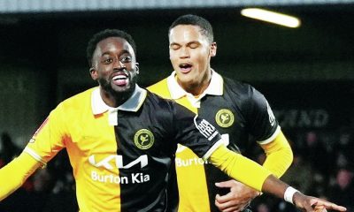 Burton Albion’s Fabio Tavares celebrates scoring the third