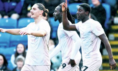 Plymouth Argyle celebrate Bim Pepple’s winner