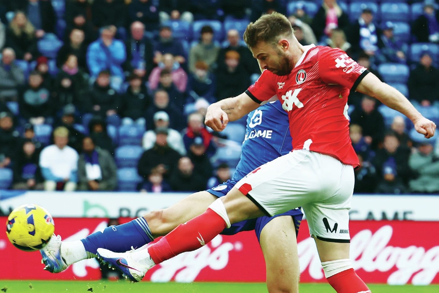 Charlton Athletic goalscorer Sonny Carey gets a shot away