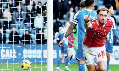 Wrexham’s Sam Smith celebrates his winner