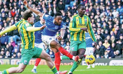 Ebou Adams fires home Portsmouth’s third goal