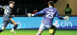 Derby County’s Bobby Clark scores their third goal past Bristol City keeper Radek Vitek
