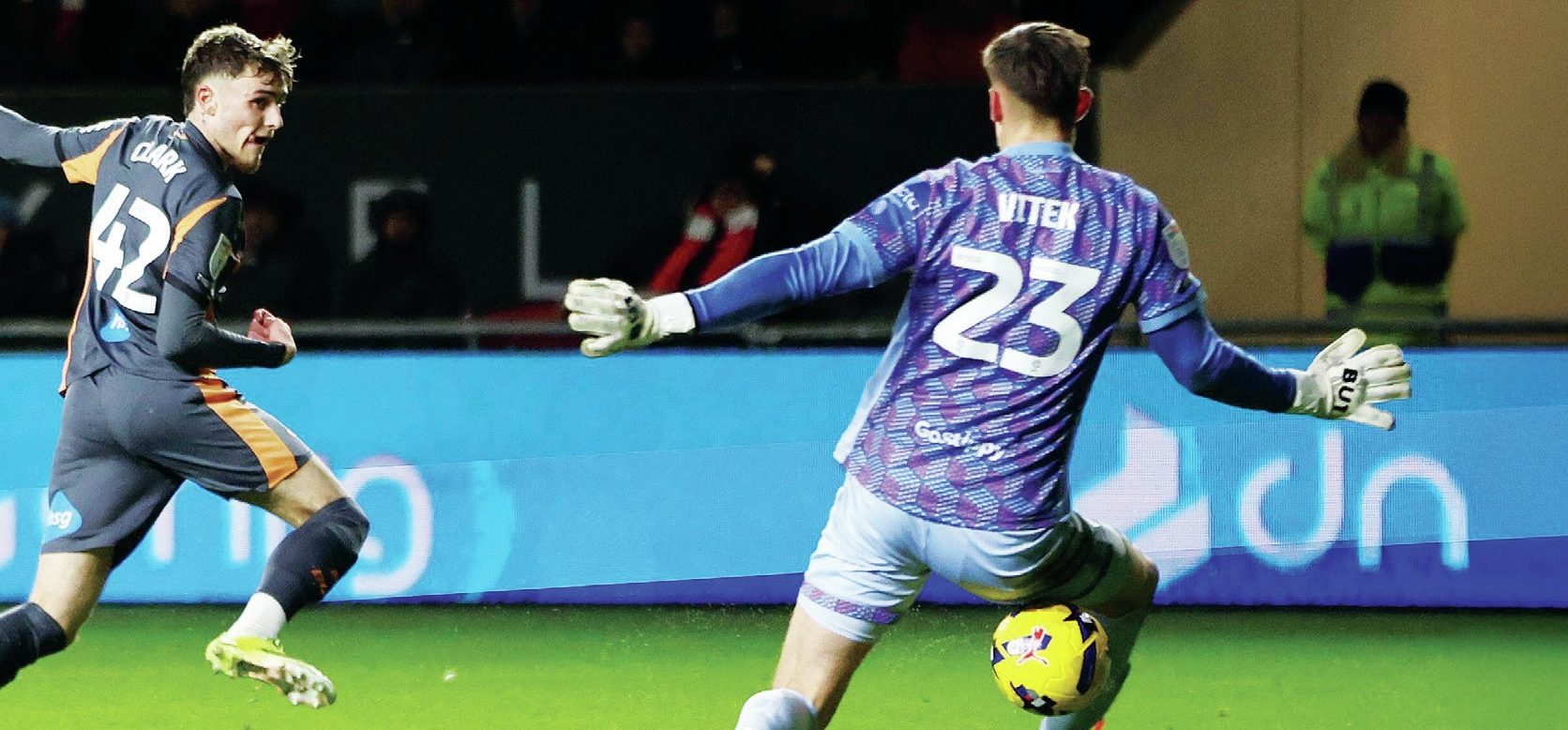 Derby County’s Bobby Clark scores their third goal past Bristol City keeper Radek Vitek