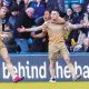 Bromley’s Ben Thompson celebrates his hat-trick goal against his old club