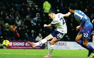 Preston North End’s Milutin Osmajic scores against Sheffield Wednesday