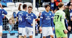 Cardiff City celebrate David Turnbull’s opener