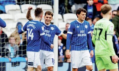 Cardiff City celebrate David Turnbull’s opener