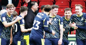 Crewe Alexandra celebrate Matus Holicek’s opener