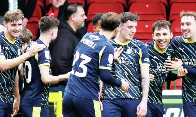 Crewe Alexandra celebrate Matus Holicek’s opener