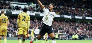 Rhian Brewster celebrates scoring Derby County’s third goal