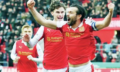 Joe Rafferty savours his early winner for Rotherham United