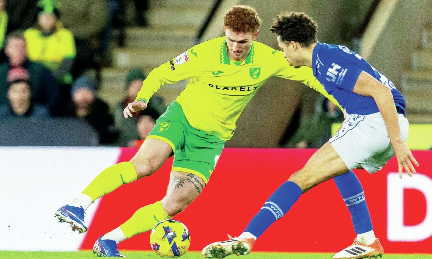 Josh Sargent on the attack for Norwich City against Watford