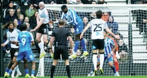 Defender Matt Clarke heads home Derby County’s winning goal
