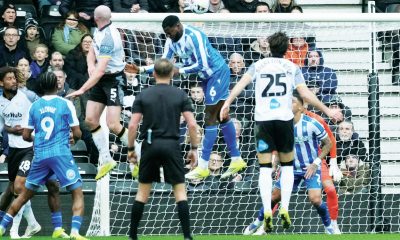 Defender Matt Clarke heads home Derby County’s winning goal